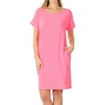 thumbnail image 1 of Women & Plus Round Neck Rolled Sleeve Knee Length Tunic Shirt Dress with Pockets, 1 of 4