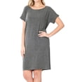 thumbnail image 1 of Women & Plus Round Neck Rolled Sleeve Knee Length Tunic Shirt Dress with Pockets, 1 of 3