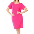 thumbnail image 1 of Women & Plus Round Neck Rolled Sleeve Knee Length Tunic Shirt Dress with Pockets, 1 of 4