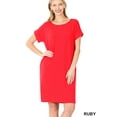 thumbnail image 1 of Women & Plus Round Neck Rolled Sleeve Knee Length Tunic Shirt Dress with Pockets, 1 of 3
