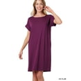 thumbnail image 1 of Women & Plus Round Neck Rolled Sleeve Knee Length Tunic Shirt Dress with Pockets, 1 of 4