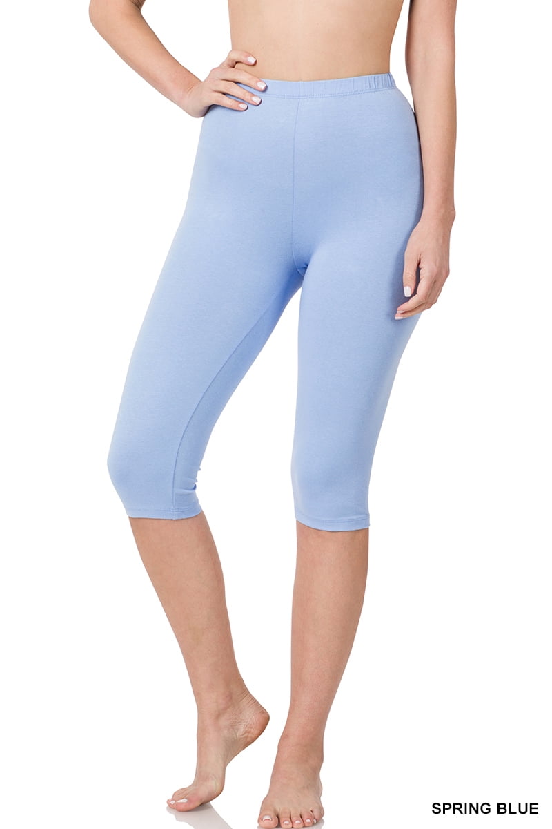 Women & Plus (S-3X) Essential Basic Cotton Spandex Stretch Below Knee 15  Length Leggings 