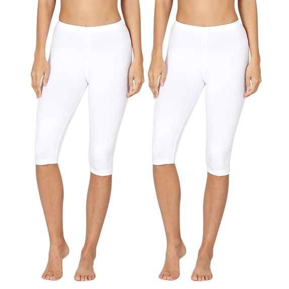Women & Plus (S-3X) Essential Basic Cotton Spandex Stretch Below Knee Length Capri Leggings (Single & Multi Packs Available)