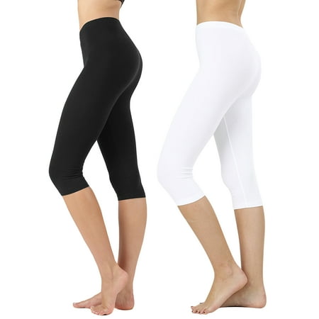 Women & Plus (S-3X) Essential Basic Cotton Spandex Stretch Below Knee Length Capri Leggings (Single & Multi Packs Available)
