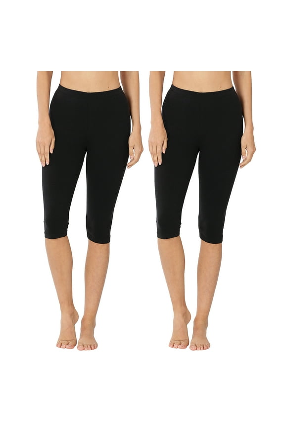Women & Plus (S-3X) Essential Basic Cotton Spandex Stretch Below Knee Length Capri Leggings (Single & Multi Packs Available)