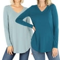 thumbnail image 1 of Women & Plus(S-3X) Relaxed Fit Long Sleeve V-Neck Round Hem Jersey Tee Shirt Top (Single & Multi-Packs Available), 1 of 5