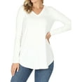 thumbnail image 1 of Women & Plus(S-3X) Relaxed Fit Long Sleeve V-Neck Round Hem Jersey Tee Shirt Top (Single & Multi-Packs Available), 1 of 5