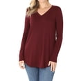 thumbnail image 1 of Women & Plus(S-3X) Relaxed Fit Long Sleeve V-Neck Round Hem Jersey Tee Shirt Top (Single & Multi-Packs Available), 1 of 4