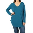 thumbnail image 1 of Women & Plus(S-3X) Relaxed Fit Long Sleeve V-Neck Round Hem Jersey Tee Shirt Top (Single & Multi-Packs Available), 1 of 4