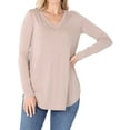 thumbnail image 1 of Women & Plus(S-3X) Relaxed Fit Long Sleeve V-Neck Round Hem Jersey Tee Shirt Top (Single & Multi-Packs Available), 1 of 4