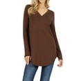 thumbnail image 1 of Women & Plus(S-3X) Relaxed Fit Long Sleeve V-Neck Round Hem Jersey Tee Shirt Top (Single & Multi-Packs Available), 1 of 5