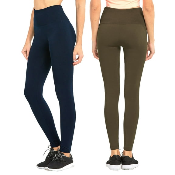 Women & Plus Seamless Extra Wide Banded High Waist Fleece Warm Leggings (Single & Multi-Packs Available)