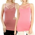 thumbnail image 1 of Women & Plus Seamless Triple Criss Cross Front Long Cami Tank Top (2PK: Ash Rose/Desert Rose, 2X/3X), 1 of 4