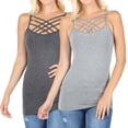 thumbnail image 1 of Women & Plus Seamless Triple Criss Cross Front Long Cami Tank Top (2PK: Charcoal/H Grey, 1X/2X), 1 of 4