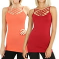 thumbnail image 1 of Women & Plus Seamless Triple Criss Cross Front Long Cami Tank Top (2PK: Deep Coral/DK Red, S/M), 1 of 4