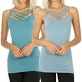thumbnail image 1 of Women & Plus Seamless Triple Criss Cross Front Long Cami Tank Top (2PK: Dusty Teal/Blue Grey, 1X/2X), 1 of 4