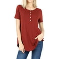 thumbnail image 1 of Women & Plus Short Sleeve Dolphin Hem Relaxed Fit Henley Tee Shirt Top, 1 of 3