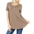 thumbnail image 1 of Women & Plus Short Sleeve Dolphin Hem Relaxed Fit Henley Tee Shirt Top, 1 of 3
