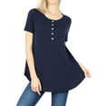 thumbnail image 1 of Women & Plus Short Sleeve Dolphin Hem Relaxed Fit Henley Tee Shirt Top, 1 of 3