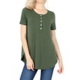 thumbnail image 1 of Women & Plus Short Sleeve Dolphin Hem Relaxed Fit Henley Tee Shirt Top, 1 of 3