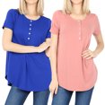 thumbnail image 1 of Women & Plus Short Sleeve Dolphin Hem Relaxed Fit Henley Tee Shirt Top, 1 of 3