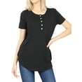 thumbnail image 1 of Women & Plus Short Sleeve Dolphin Hem Relaxed Fit Henley Tee Shirt Top, 1 of 3
