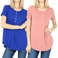 thumbnail image 1 of Women & Plus Short Sleeve Dolphin Hem Relaxed Fit Henley Tee Shirt Top, 1 of 3
