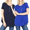 thumbnail image 1 of Women & Plus Short Sleeve Dolphin Hem Relaxed Fit Henley Tee Shirt Top, 1 of 3