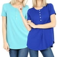 thumbnail image 1 of Women & Plus Short Sleeve Dolphin Hem Relaxed Fit Henley Tee Shirt Top, 1 of 3