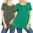 thumbnail image 1 of Women & Plus Short Sleeve Dolphin Hem Relaxed Fit Henley Tee Shirt Top, 1 of 3