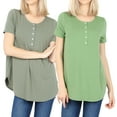 thumbnail image 1 of Women & Plus Short Sleeve Dolphin Hem Relaxed Fit Henley Tee Shirt Top, 1 of 3