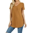 thumbnail image 1 of Women & Plus Short Sleeve V Neck Round Hem Relaxed Fit Casual Tee Shirt Top, 1 of 5
