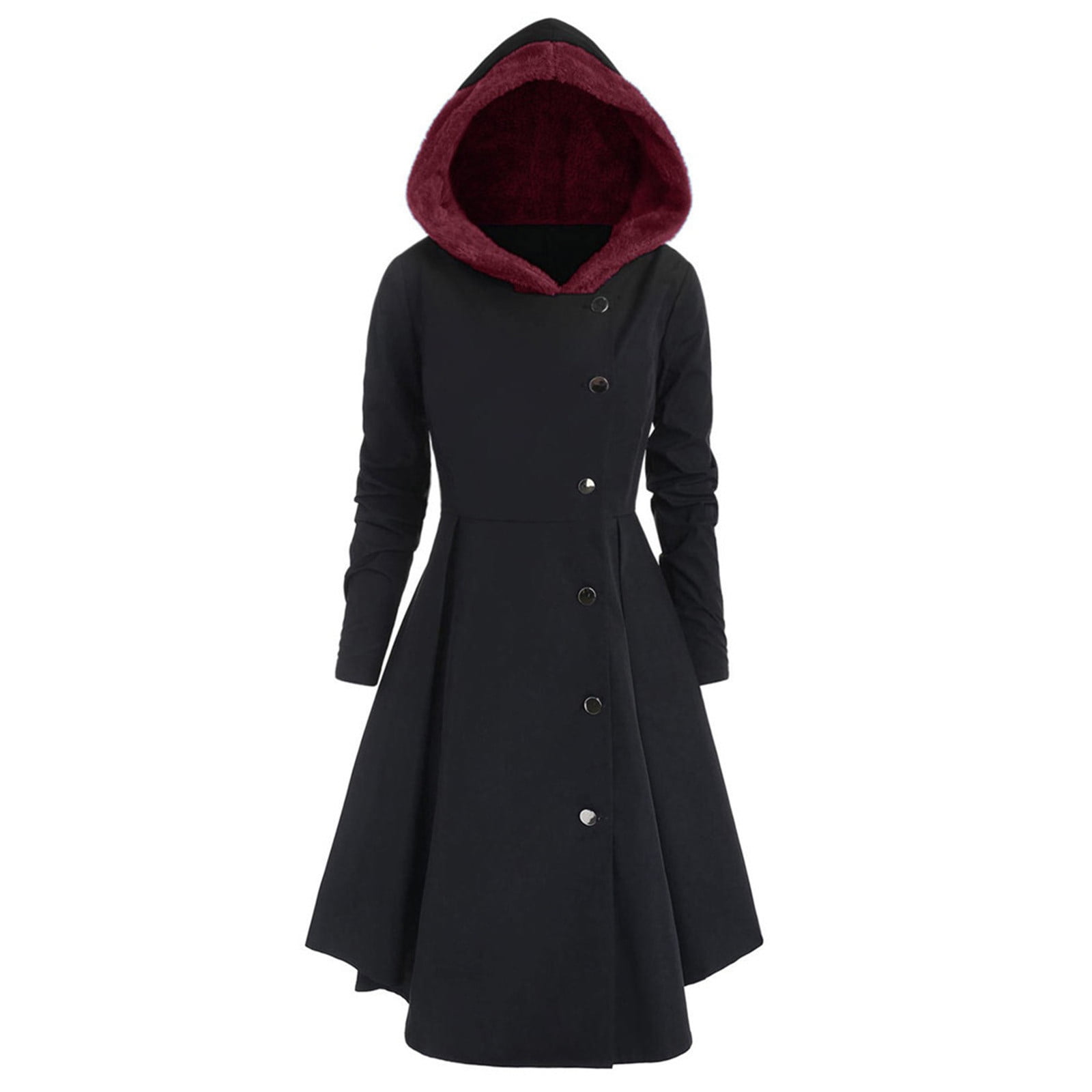 Women Plus Size Asymmetric Hooded Single Long Drap Buttons Coat