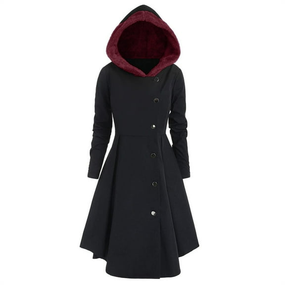 Women Plus Size Asymmetric Hooded Single Long Drap Buttons Coat Womens Jackets plus plus Size Trench Coat with Removable Liner
