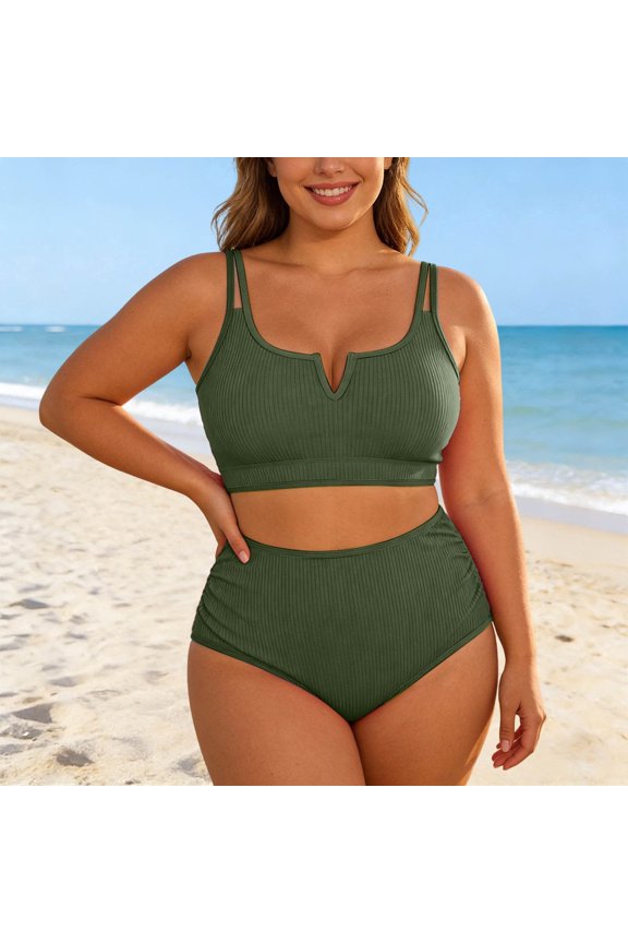 Women Plus Size Bikinis Set With Briefs Plus Size Two Piece Swimsuit Bikini With And Adjustable Straits For Full Figure Army Green L
