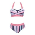 thumbnail image 1 of Women Plus Size Bikinis Sets Halter Bra Striped Tummy Control Swimsuits Two Piece Bathing Suits, 1 of 6