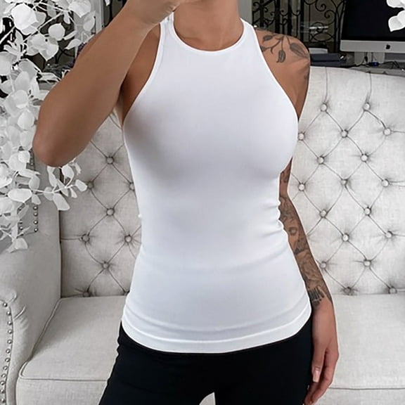 Women Plus Size Blackless Sleeveless Solid O-neck Vest Tank Pullover Tops Shirts Fashion Top Women Baseball Top for Women Muscle Tops for Women 3x Workout Tops for Women Sequin Top for Women Womens