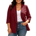 thumbnail image 1 of Women Plus Size Blazer Lapel Open Front 3/4 Sleeve Cardigan Business Casual Solid Color Office Work Wear (2XL, Wine), 1 of 8