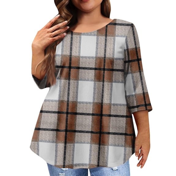 Women Plus Size Blouses Summer Round Neck 4x-5x Tee Casual 3/4 Sleeve Tee Tops Floral Printed Loose Shirts