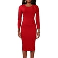 thumbnail image 1 of Women Plus Size Bodycon Stretchy Ruched Basic Midi Work Office Midi Pencil Dress, 1 of 8