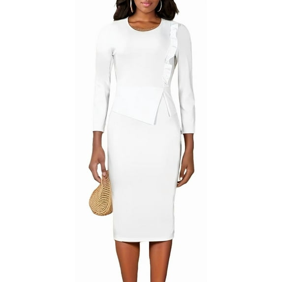 Women Plus Size Bodycon Stretchy Ruched Basic Midi Work Office Midi Pencil Dress