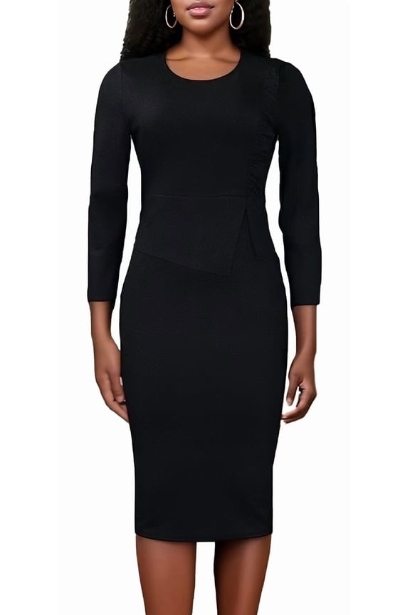 Women Plus Size Bodycon Stretchy Ruched Basic Midi Work Office Midi Pencil Dress