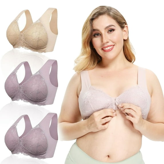 Women Plus Size Bra Women Seamless Bra Wire-Free Front Zipper with Pads Comfortable Breathable Bra 2pcs/3pcs
