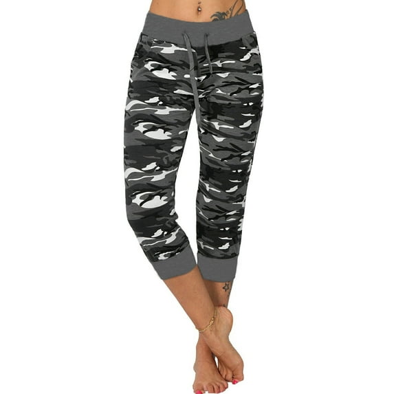 Women Plus Size Camouflage Yoga Pants Capris Crop Leg Running Pants Tight Casual Crop Legging Jeggings Womens Activewear Pants Capris