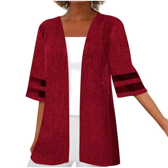 Women Plus Size Cardigan,Half Sleeve Lace Patchwork Cardigan Open Front Elegant Blouse Lightweight Beach Cover Ups Solid Coloe Thin Jackets