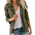 thumbnail image 1 of Women Plus Size Cargo Jacket Zip Up Pocket Casual Fall Coat,Army Green,2XL, 1 of 7