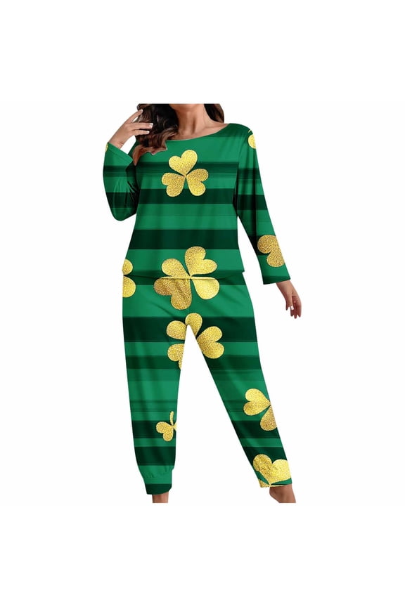 Women Plus Size Carnival Pajamas Set Sparkly Sequined Outfits Crew Neck Long Sleeve Shirts with Long Pants Mardi Gras Parnival Loungewear Sleepwear Casual Trendy Pjs Green XXXXXL