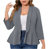 Women Plus Size Casual Blazer 3/4 Sleeve Open Front Work Office Cardigan Jackets Slim Fit Lightweight Formal Blazers