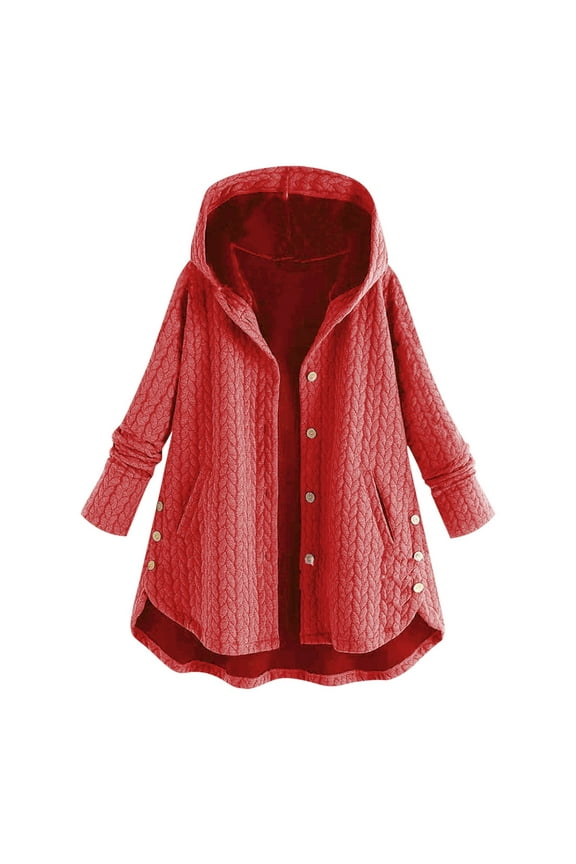 Women Plus Size Casual Button Pockets High Low Long Sleeve Hooded Coat Long Falls Jacket Zip up Warm Sweaters for Women Women's Jackets Cardigan Jacket Women Hood Womens Light Jacket Olive Coats for
