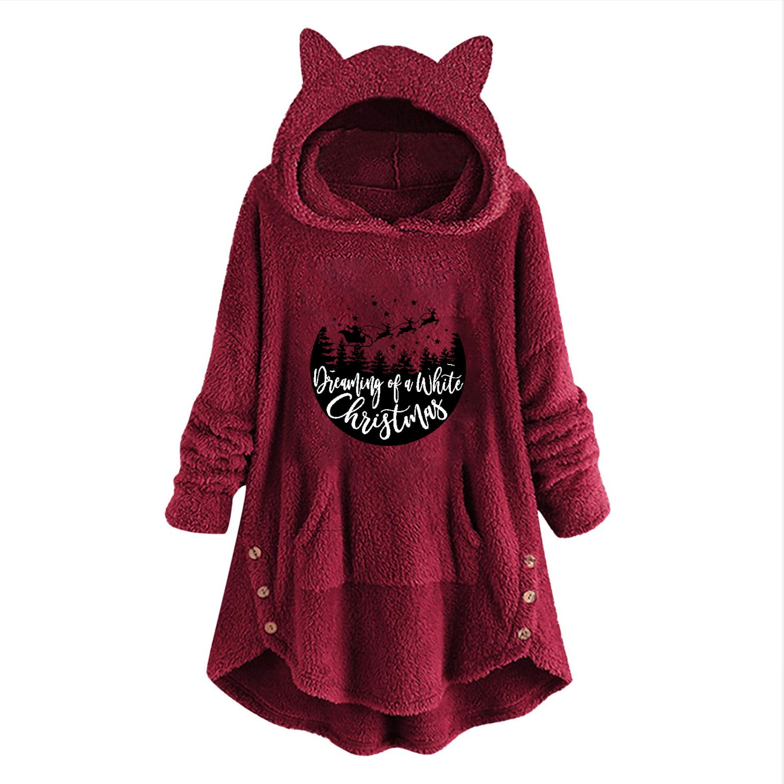 Timyt Urban Wear Curvy Plus Size Fleece With Frontal Pockets & Press Button Sweater - Beige main image 0